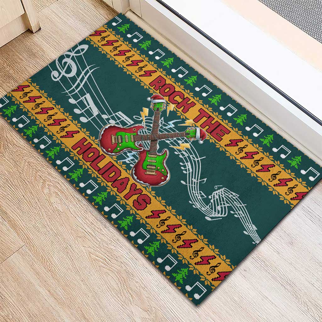 Rock The Holidays Guitar Christmas Rubber Doormat Xmas Holiday Patterns - Wonder Print Shop
