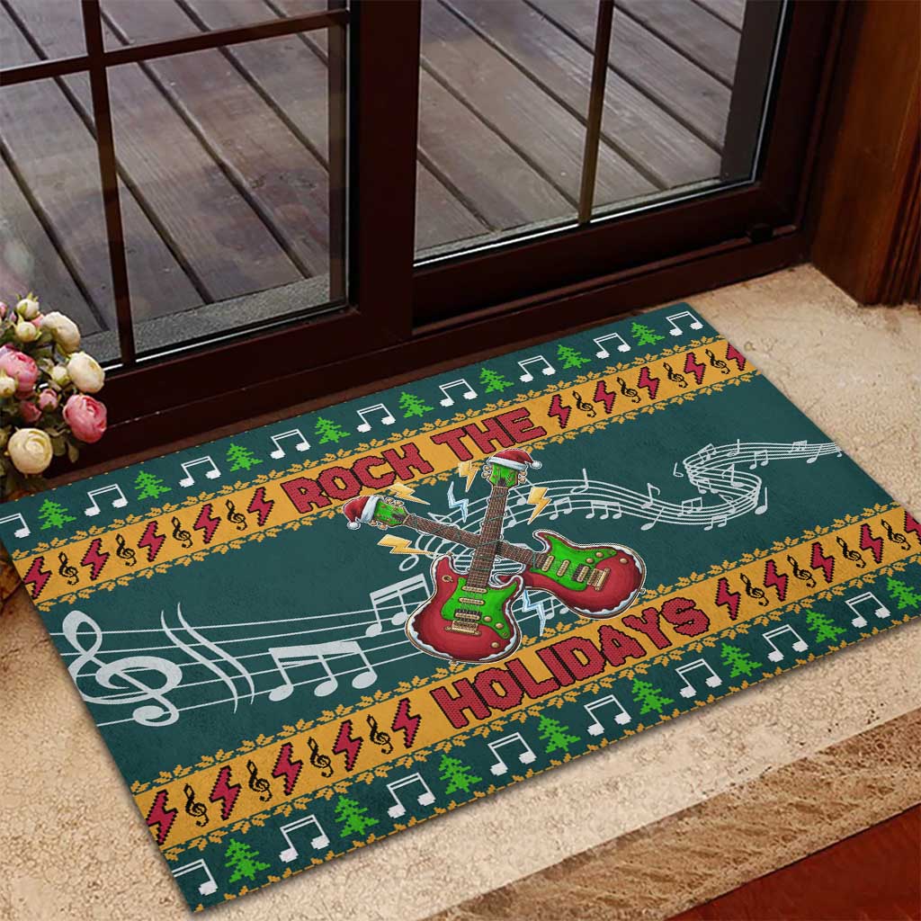 Rock The Holidays Guitar Christmas Rubber Doormat Xmas Holiday Patterns - Wonder Print Shop