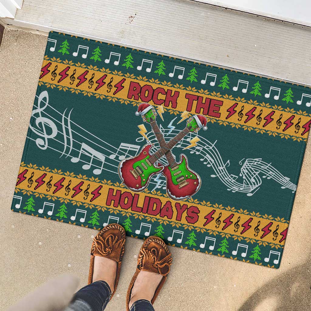 Rock The Holidays Guitar Christmas Rubber Doormat Xmas Holiday Patterns - Wonder Print Shop