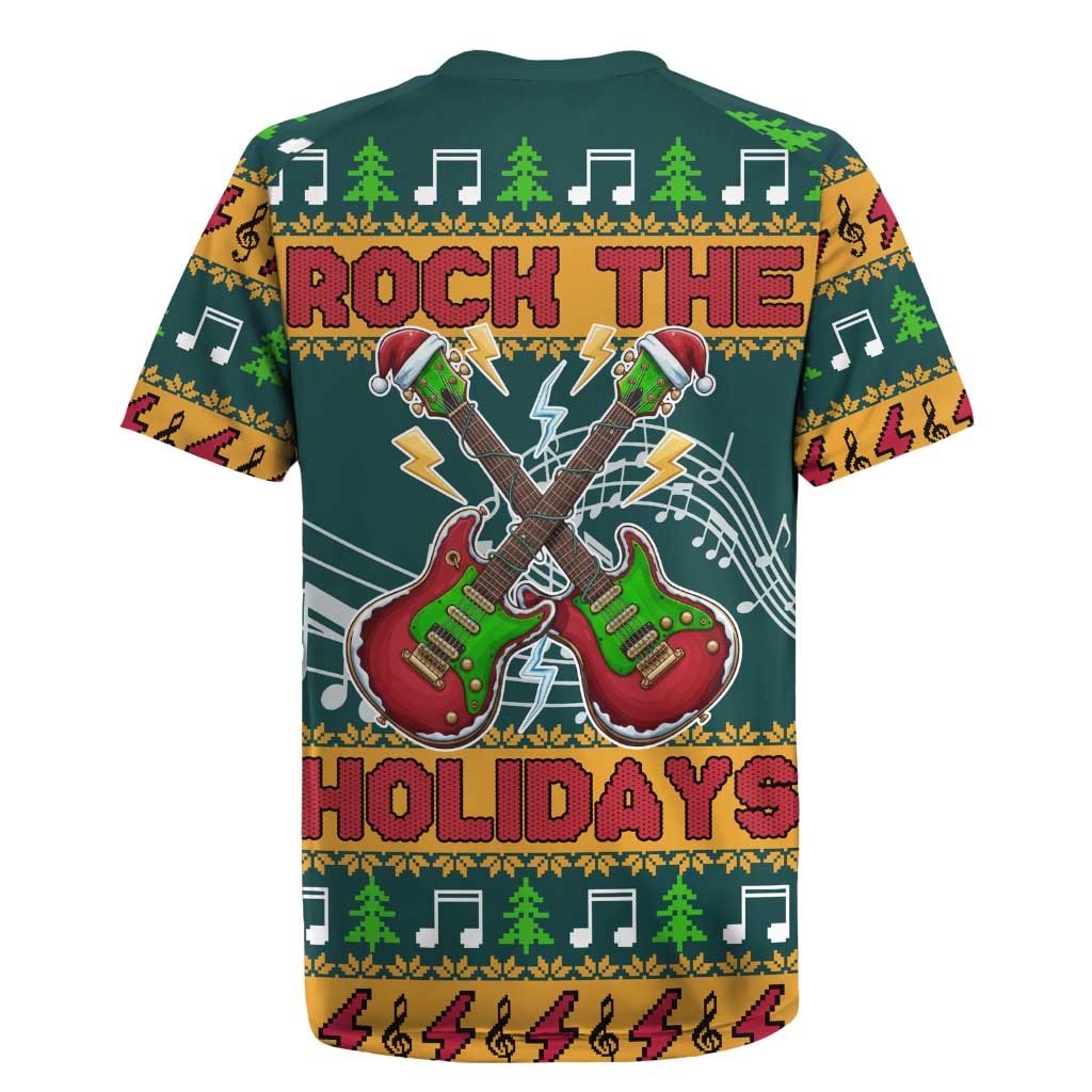 Rock The Holidays Guitar Christmas Rugby Jersey Xmas Holiday Patterns - Wonder Print Shop