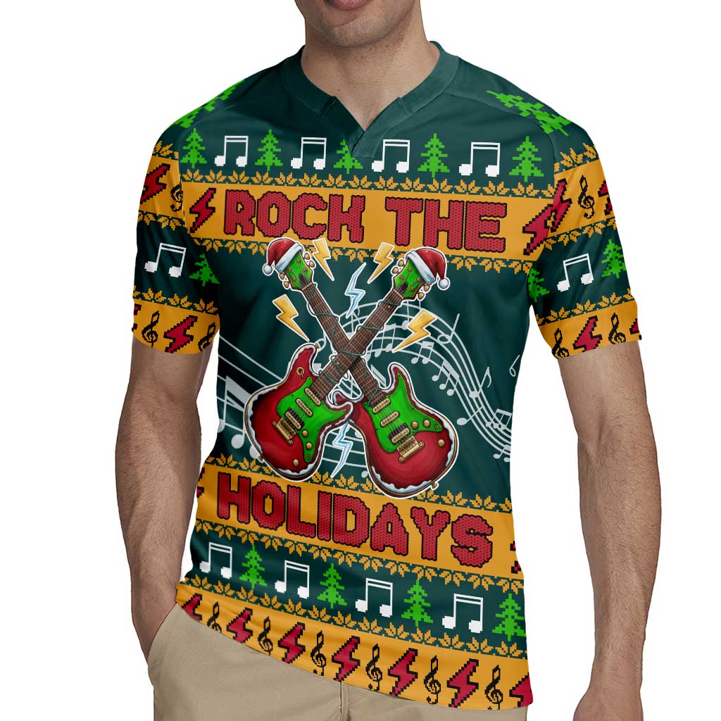 Rock The Holidays Guitar Christmas Rugby Jersey Xmas Holiday Patterns - Wonder Print Shop