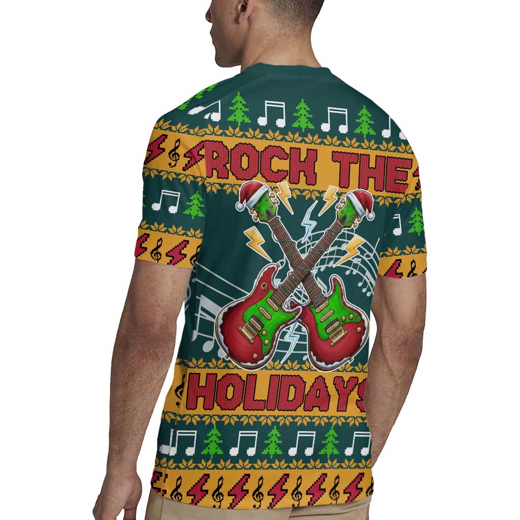 Rock The Holidays Guitar Christmas Rugby Jersey Xmas Holiday Patterns - Wonder Print Shop
