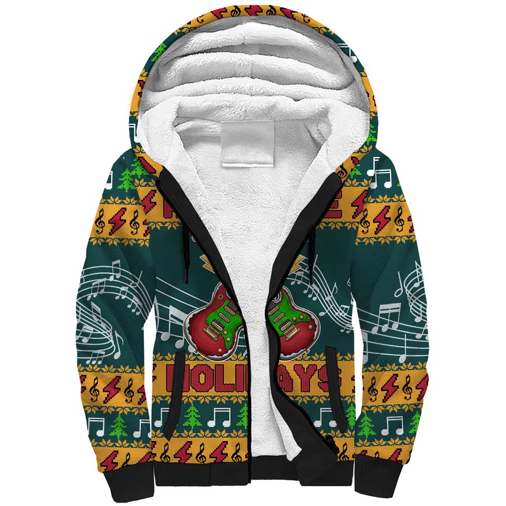 Rock The Holidays Guitar Christmas Sherpa Hoodie Xmas Holiday Patterns - Wonder Print Shop