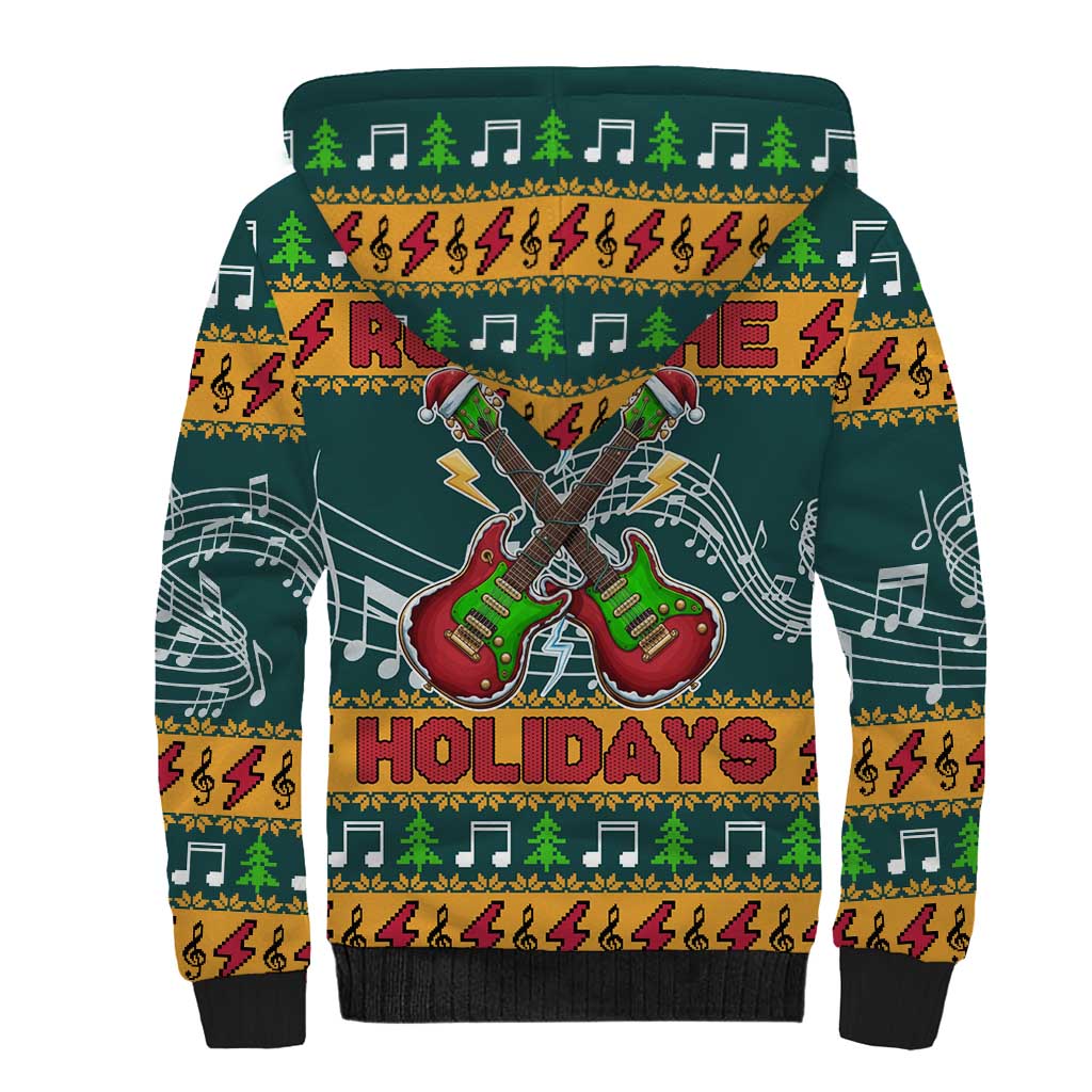 Rock The Holidays Guitar Christmas Sherpa Hoodie Xmas Holiday Patterns - Wonder Print Shop