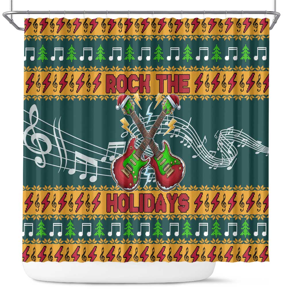 Rock The Holidays Guitar Christmas Shower Curtain Xmas Holiday Patterns - Wonder Print Shop