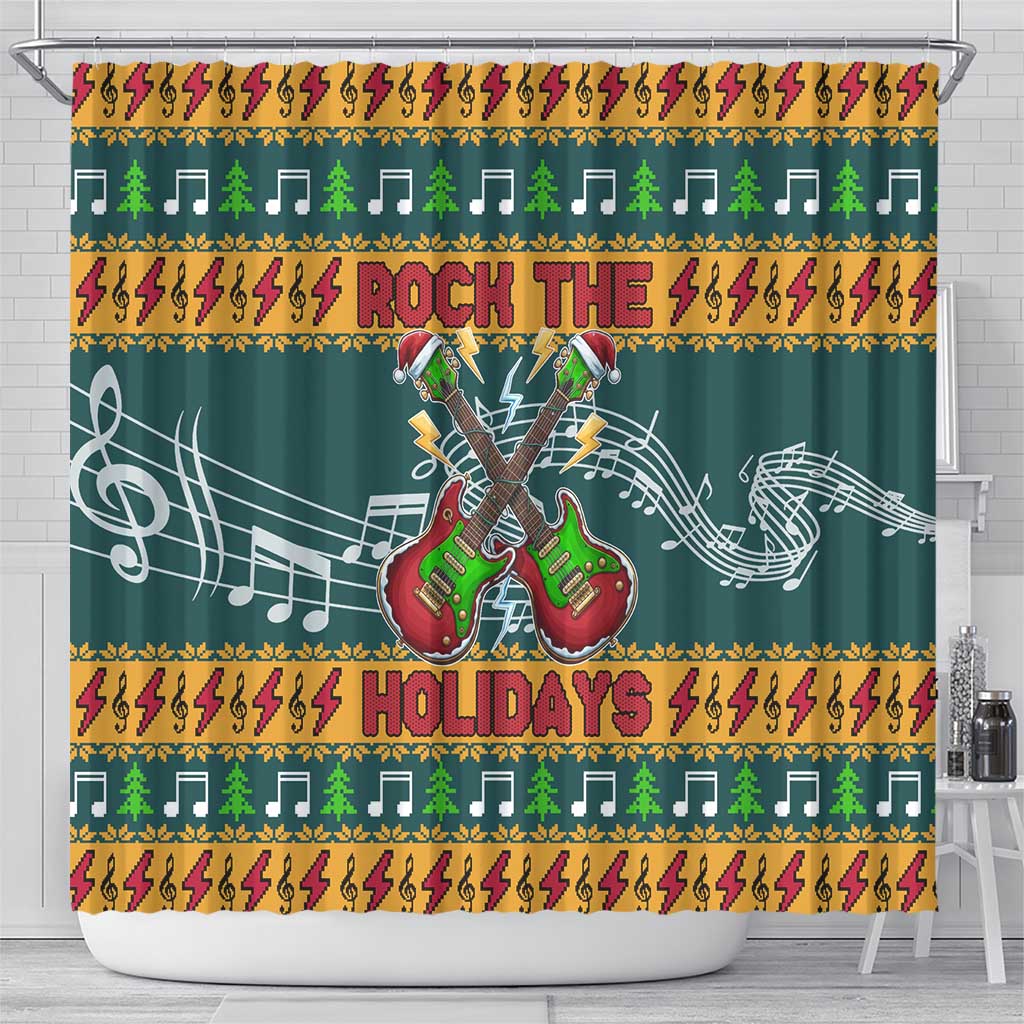 Rock The Holidays Guitar Christmas Shower Curtain Xmas Holiday Patterns - Wonder Print Shop