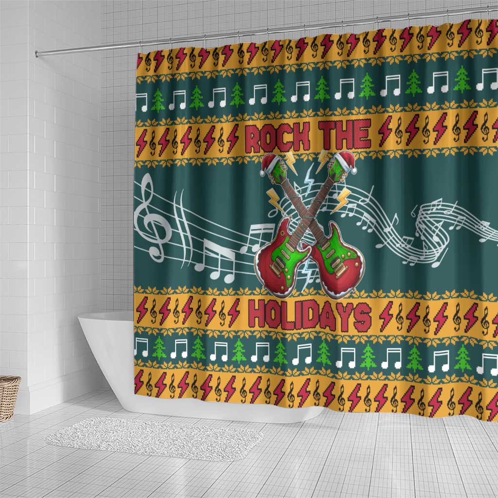 Rock The Holidays Guitar Christmas Shower Curtain Xmas Holiday Patterns - Wonder Print Shop