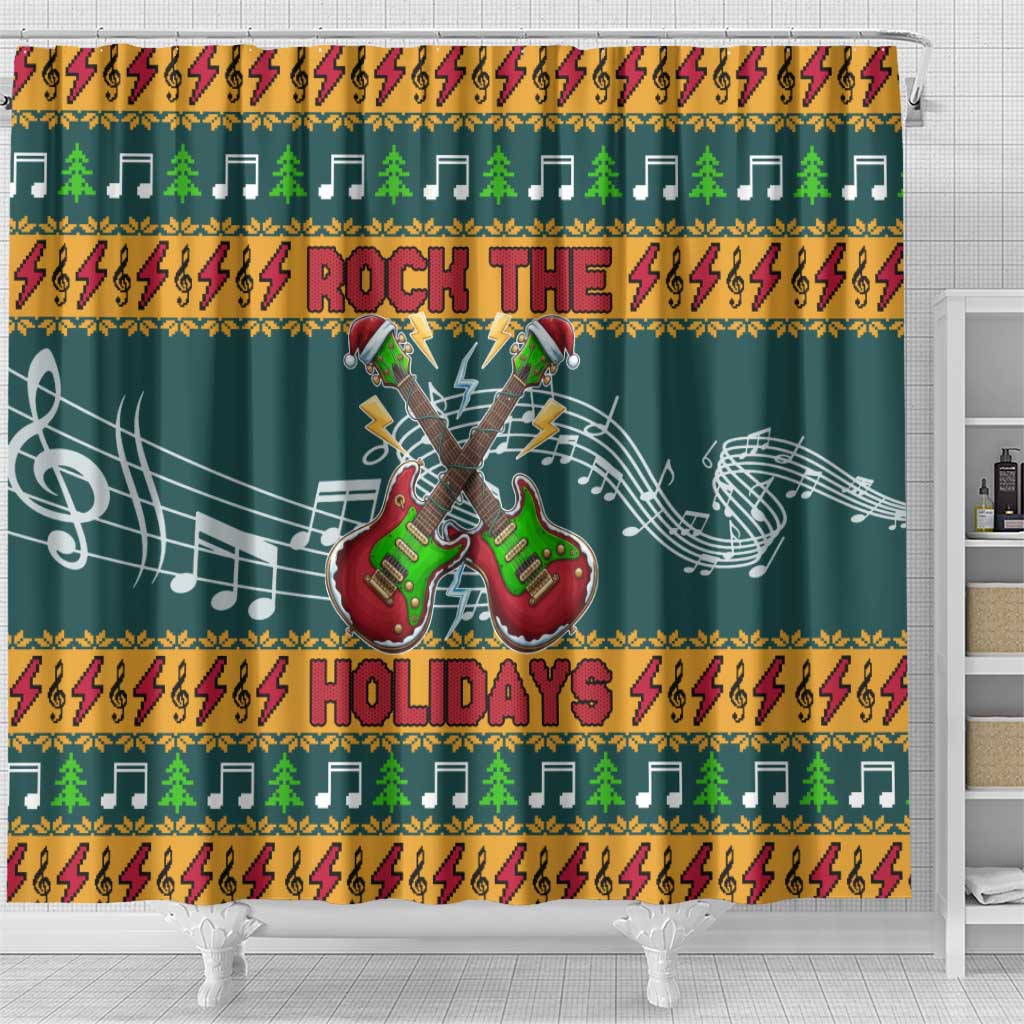 Rock The Holidays Guitar Christmas Shower Curtain Xmas Holiday Patterns - Wonder Print Shop