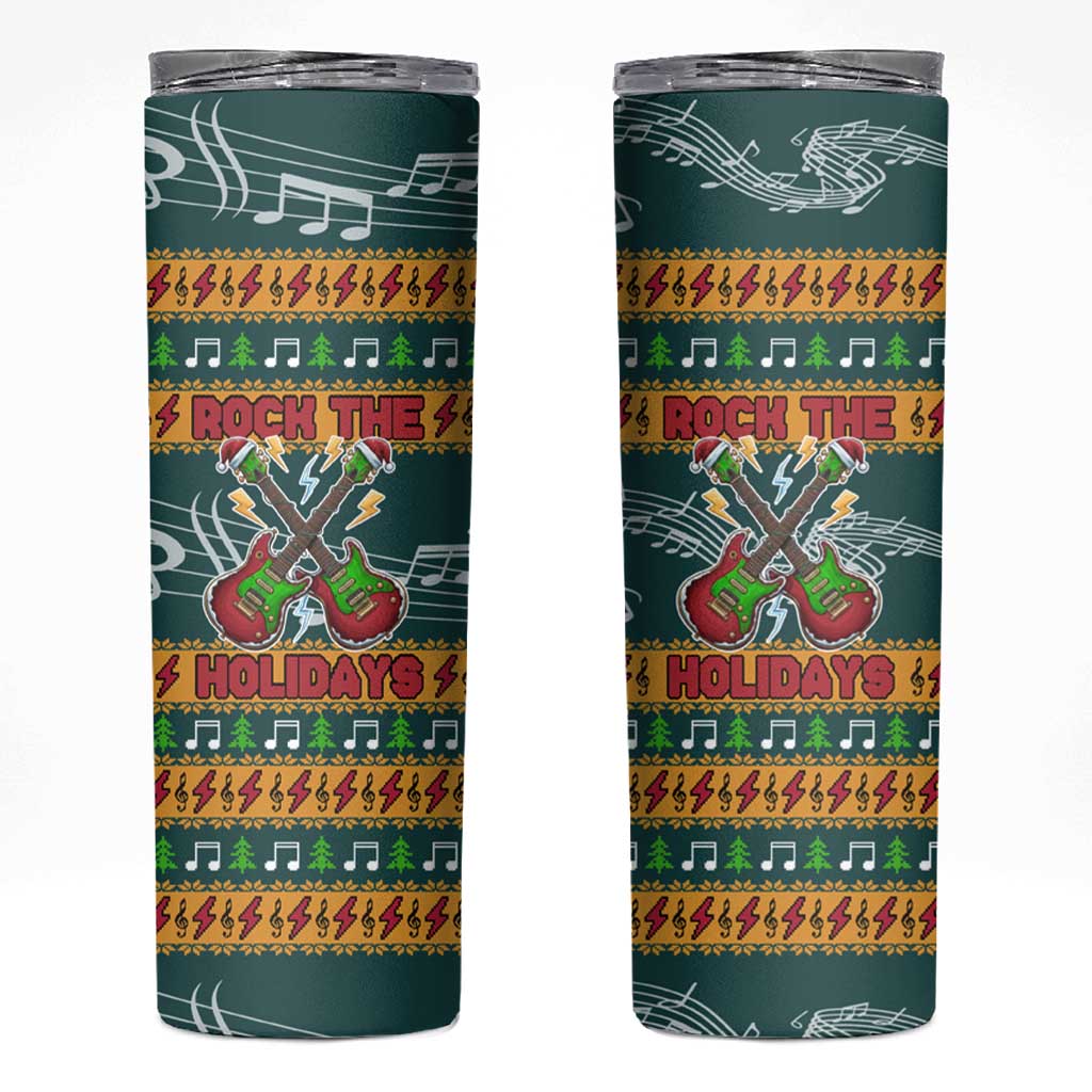 Rock The Holidays Guitar Christmas Skinny Tumbler Xmas Holiday Patterns - Wonder Print Shop