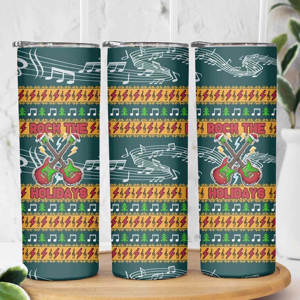 Rock The Holidays Guitar Christmas Skinny Tumbler Xmas Holiday Patterns - Wonder Print Shop