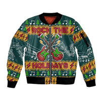 Rock The Holidays Guitar Christmas Sleeve Zip Bomber Jacket Xmas Holiday Patterns - Wonder Print Shop
