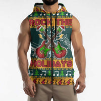 Rock The Holidays Guitar Christmas Sleeveless Zip Hoodie Xmas Holiday Patterns - Wonder Print Shop