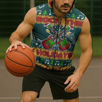 Rock The Holidays Guitar Christmas Sleeveless Zip Hoodie Xmas Holiday Patterns - Wonder Print Shop