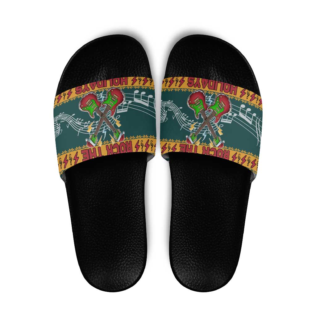 Rock The Holidays Guitar Christmas Slide Sandals Xmas Holiday Patterns - Wonder Print Shop
