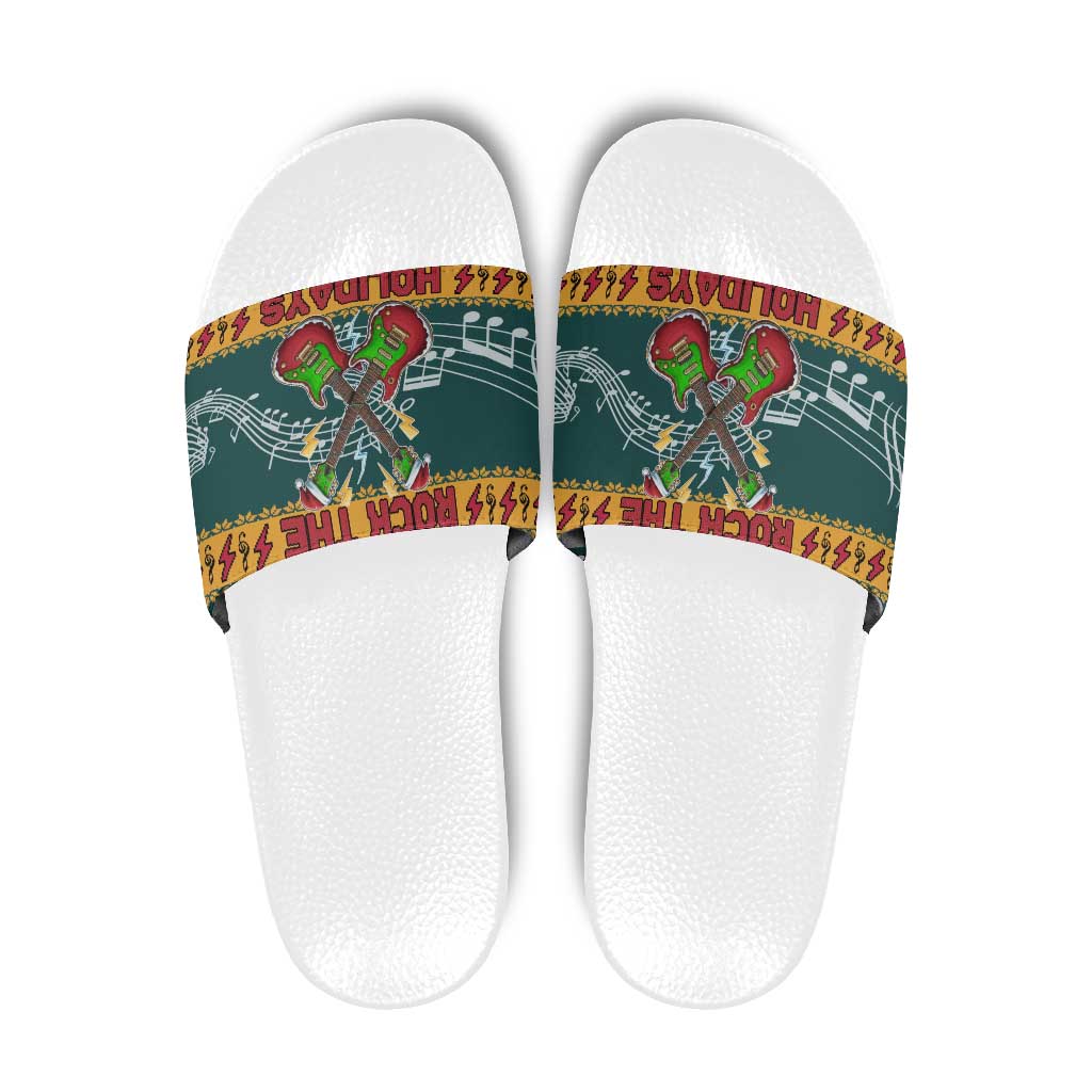 Rock The Holidays Guitar Christmas Slide Sandals Xmas Holiday Patterns - Wonder Print Shop