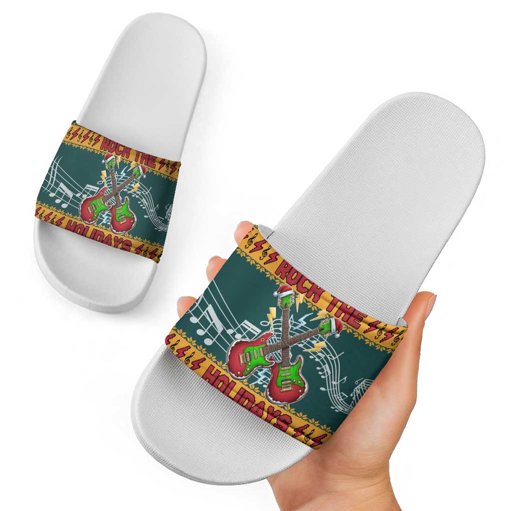 Rock The Holidays Guitar Christmas Slide Sandals Xmas Holiday Patterns - Wonder Print Shop
