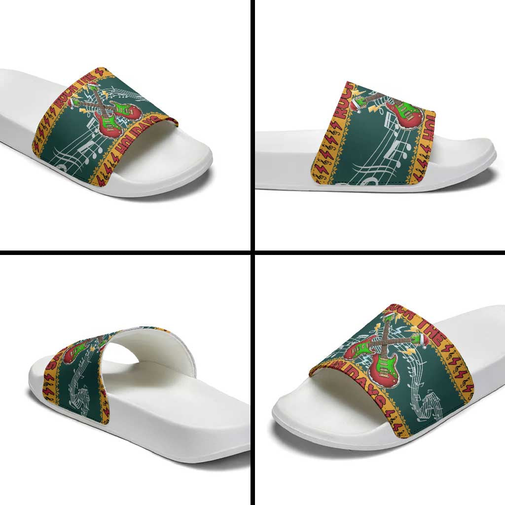Rock The Holidays Guitar Christmas Slide Sandals Xmas Holiday Patterns - Wonder Print Shop