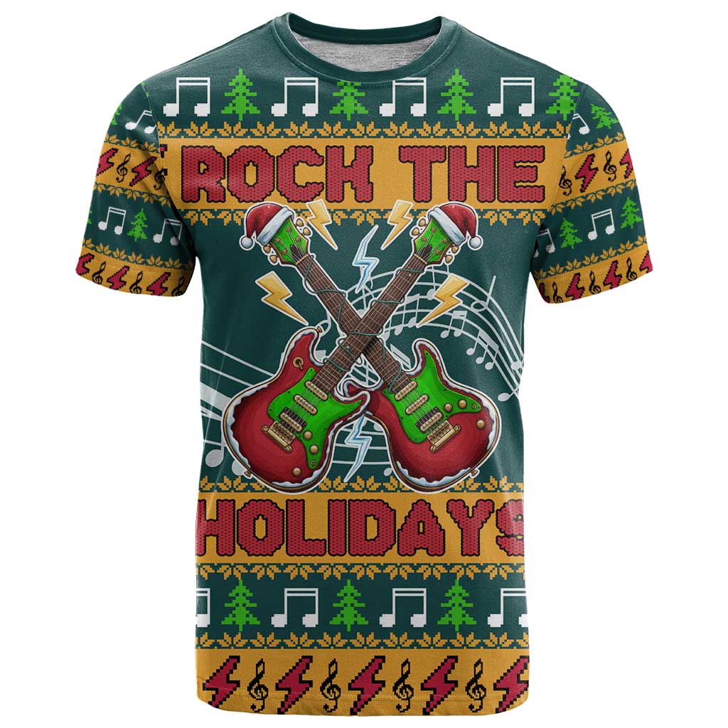Rock The Holidays Guitar Christmas T Shirt Xmas Holiday Patterns - Wonder Print Shop