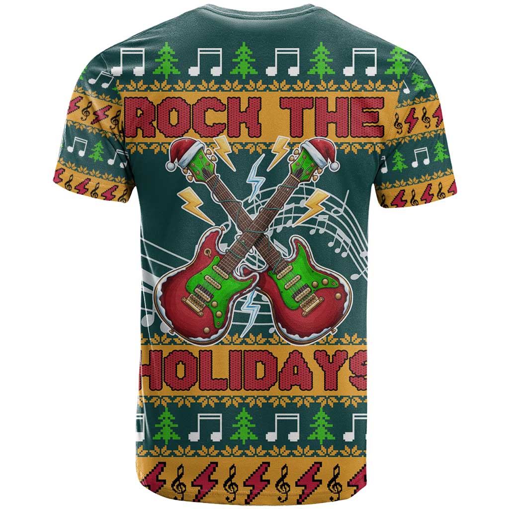 Rock The Holidays Guitar Christmas T Shirt Xmas Holiday Patterns - Wonder Print Shop