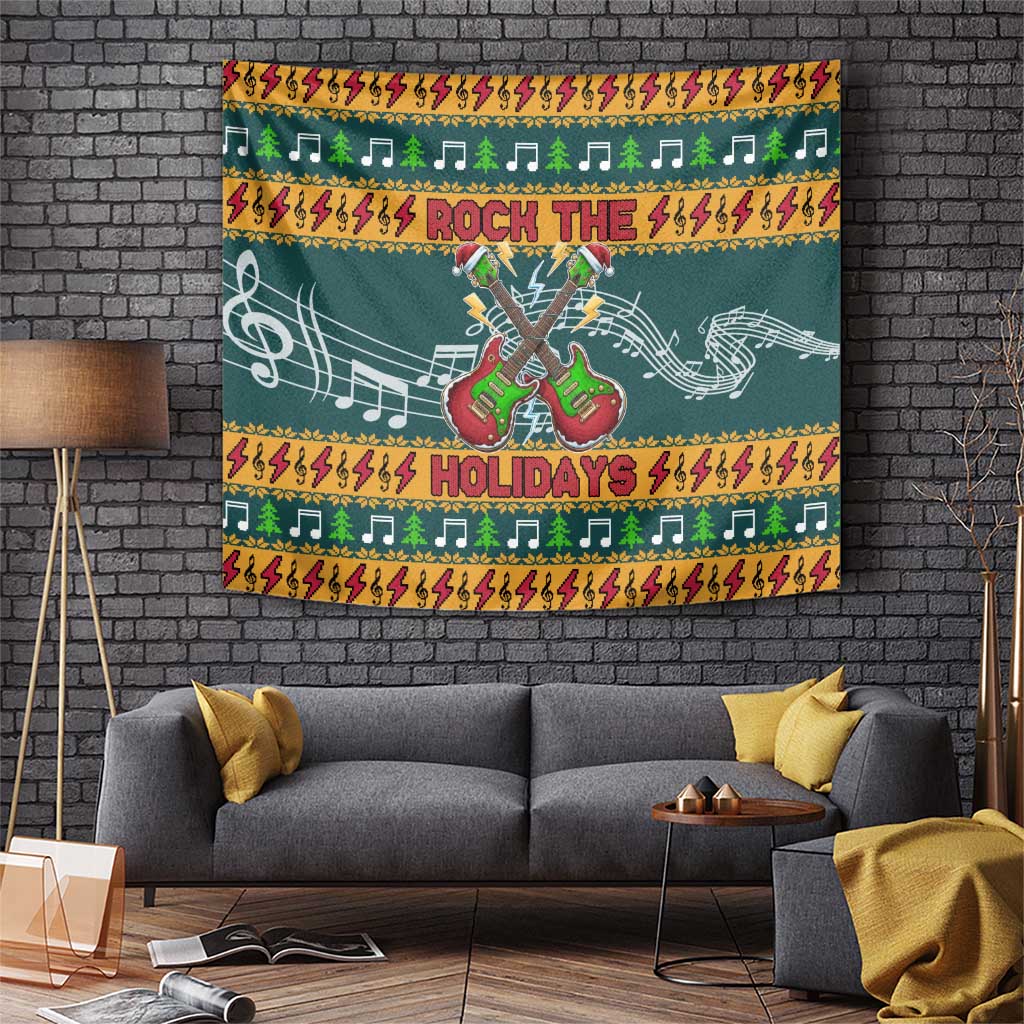 Rock The Holidays Guitar Christmas Tapestry Xmas Holiday Patterns - Wonder Print Shop