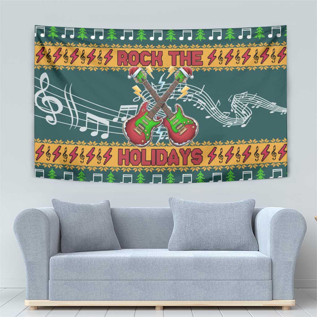 Rock The Holidays Guitar Christmas Tapestry Xmas Holiday Patterns - Wonder Print Shop