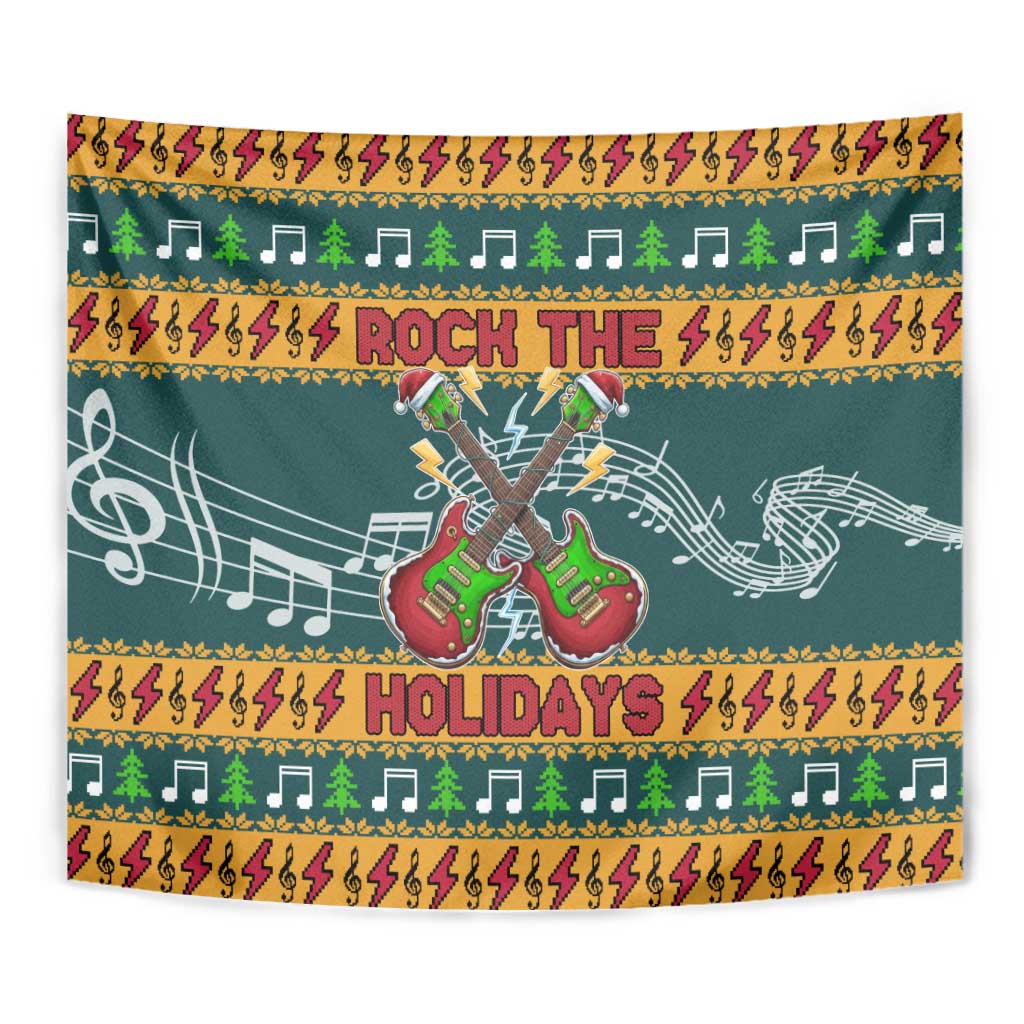 Rock The Holidays Guitar Christmas Tapestry Xmas Holiday Patterns - Wonder Print Shop