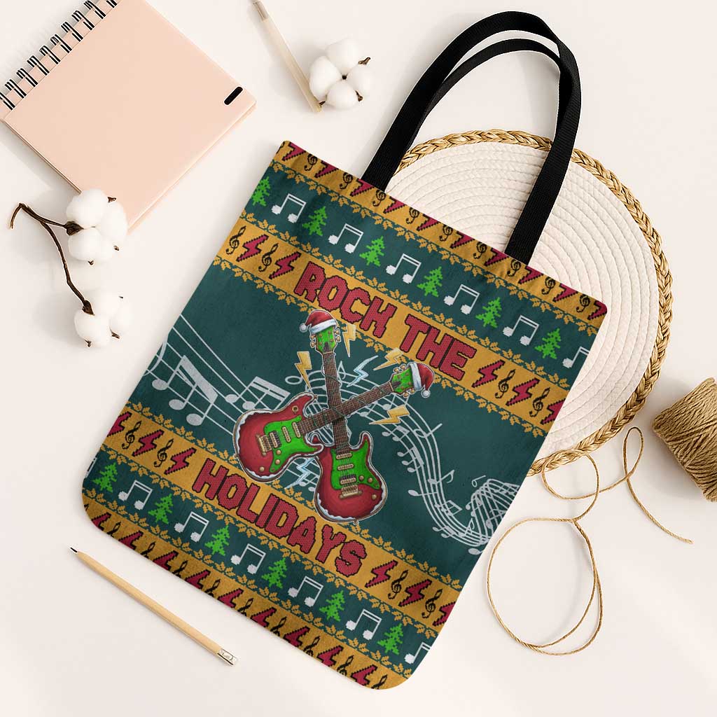 Rock The Holidays Guitar Christmas Tote Bag Xmas Holiday Patterns - Wonder Print Shop