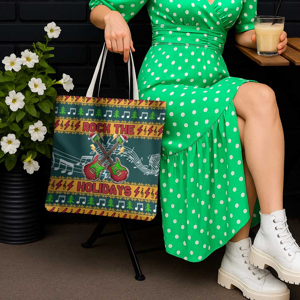 Rock The Holidays Guitar Christmas Tote Bag Xmas Holiday Patterns - Wonder Print Shop