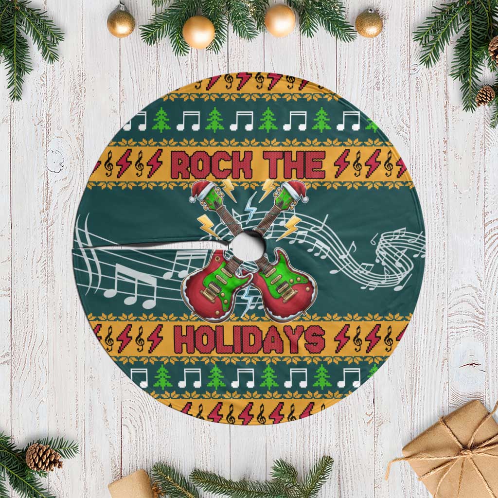 Rock The Holidays Guitar Christmas Tree Skirt Xmas Holiday Patterns - Wonder Print Shop