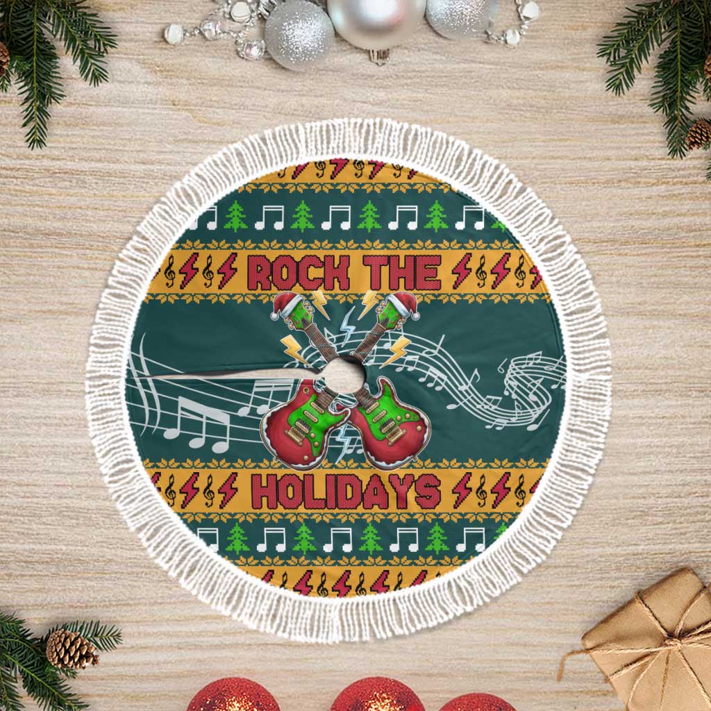Rock The Holidays Guitar Christmas Tree Skirt Xmas Holiday Patterns - Wonder Print Shop