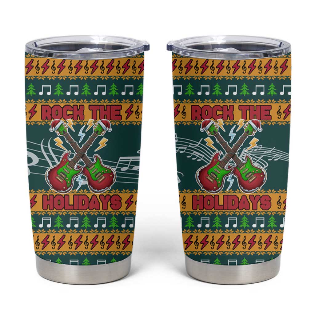Rock The Holidays Guitar Christmas Tumbler Cup Xmas Holiday Patterns - Wonder Print Shop