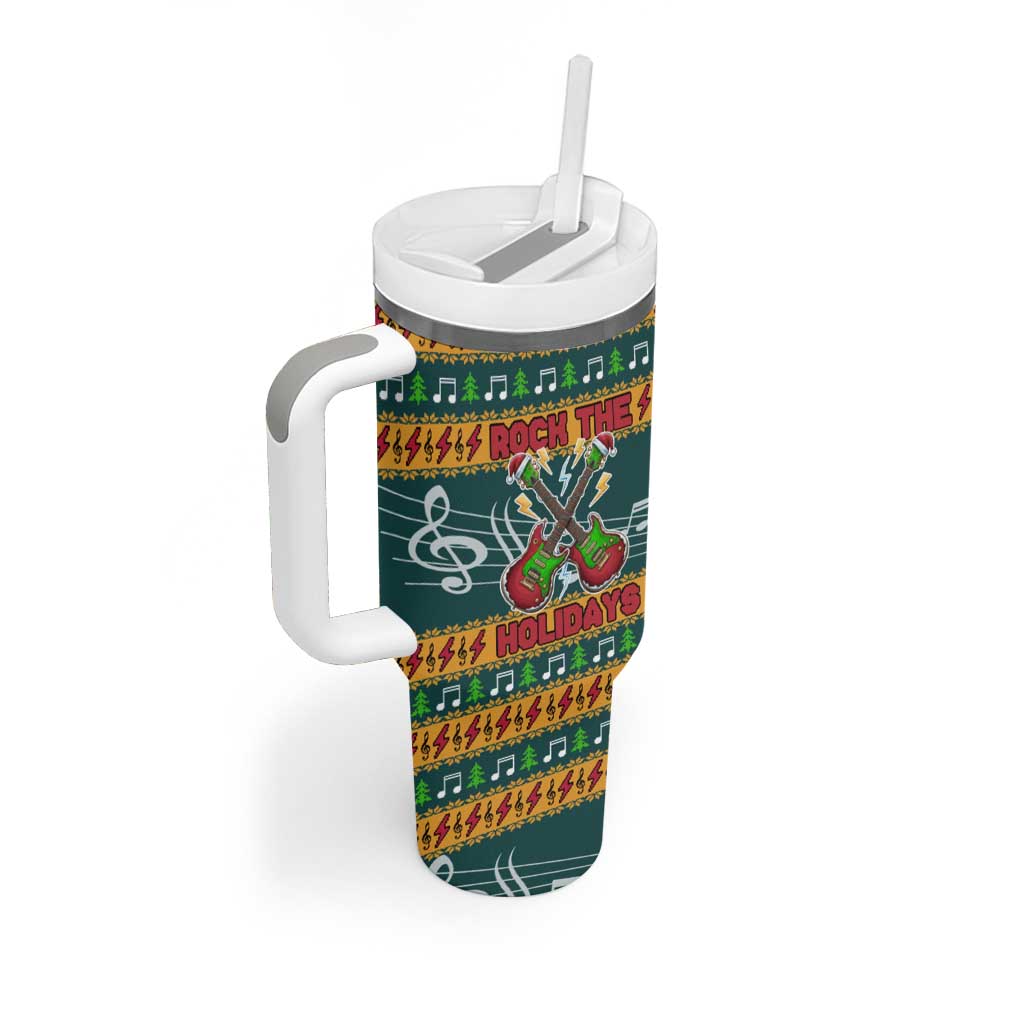 Rock The Holidays Guitar Christmas Tumbler With Handle Xmas Holiday Patterns - Wonder Print Shop