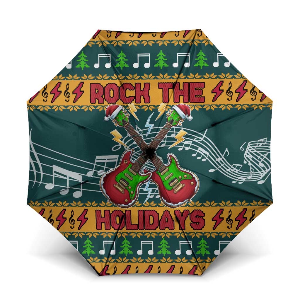 Rock The Holidays Guitar Christmas Umbrella Xmas Holiday Patterns - Wonder Print Shop