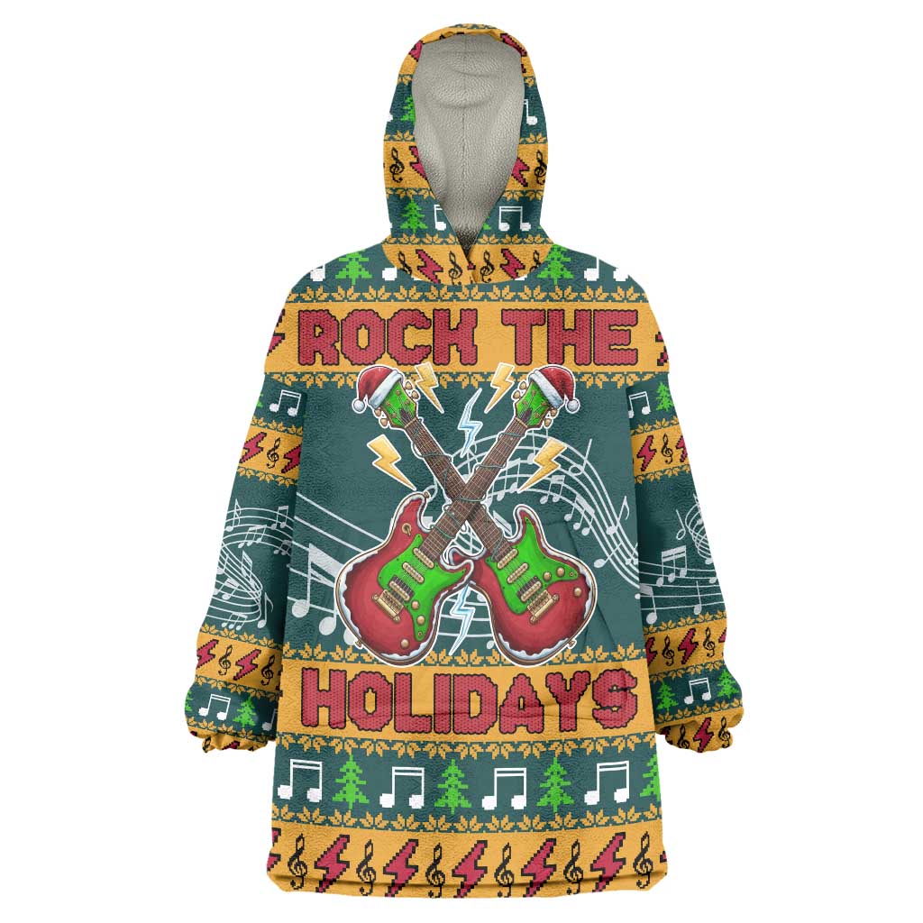 Rock The Holidays Guitar Christmas Wearable Blanket Hoodie Xmas Holiday Patterns - Wonder Print Shop