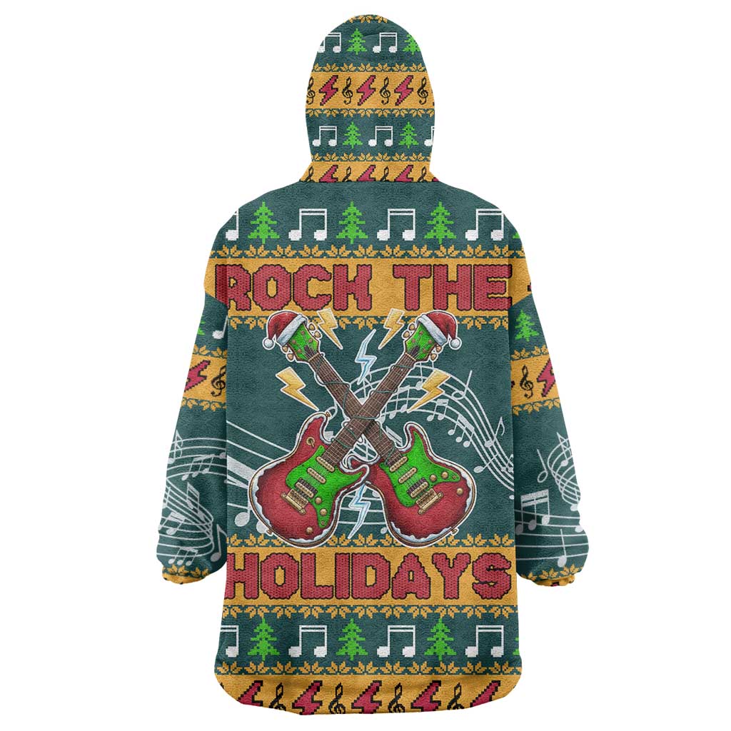 Rock The Holidays Guitar Christmas Wearable Blanket Hoodie Xmas Holiday Patterns - Wonder Print Shop
