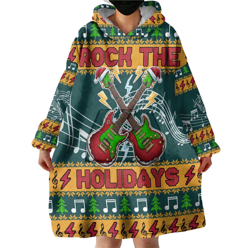 Rock The Holidays Guitar Christmas Wearable Blanket Hoodie Xmas Holiday Patterns - Wonder Print Shop