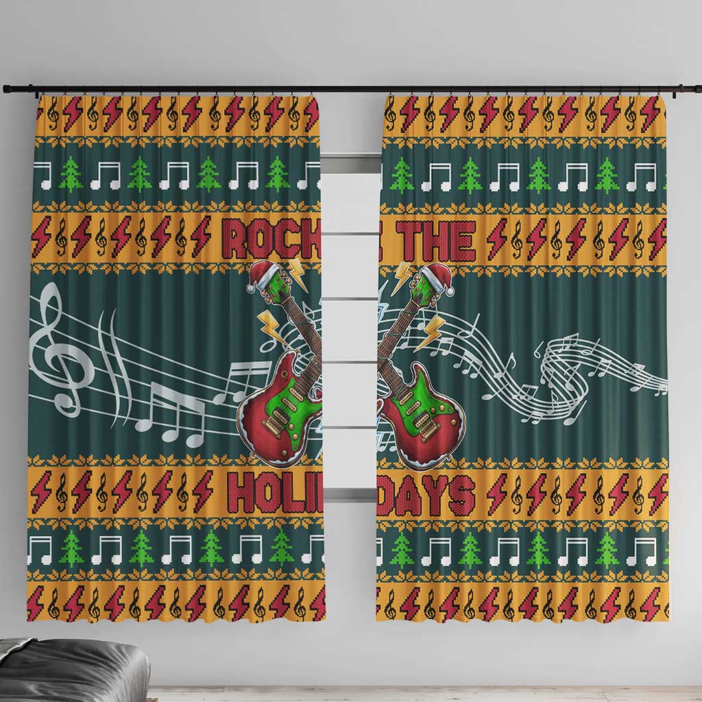 Rock The Holidays Guitar Christmas Window Curtain Xmas Holiday Patterns - Wonder Print Shop