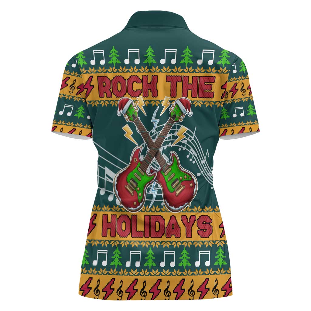 Rock The Holidays Guitar Christmas Women Polo Shirt Xmas Holiday Patterns - Wonder Print Shop