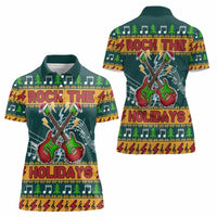 Rock The Holidays Guitar Christmas Women Polo Shirt Xmas Holiday Patterns - Wonder Print Shop