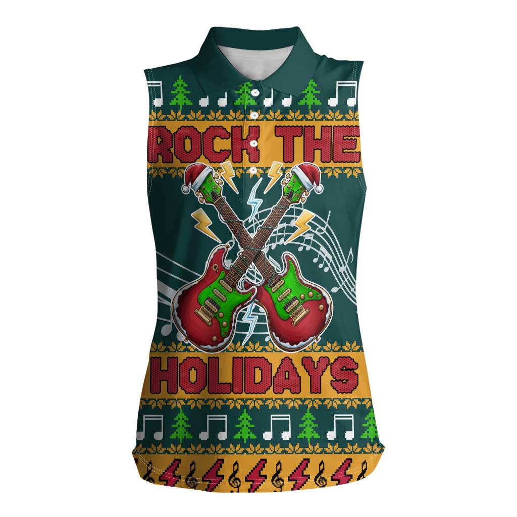 Rock The Holidays Guitar Christmas Women Sleeveless Polo Shirt Xmas Holiday Patterns - Wonder Print Shop