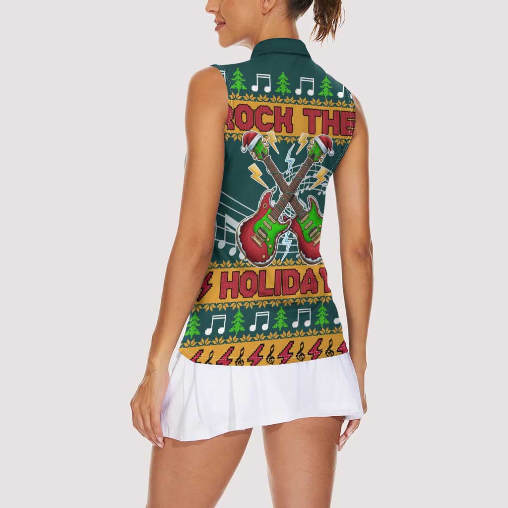 Rock The Holidays Guitar Christmas Women Sleeveless Polo Shirt Xmas Holiday Patterns - Wonder Print Shop
