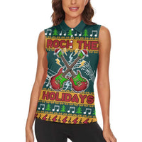 Rock The Holidays Guitar Christmas Women Sleeveless Polo Shirt Xmas Holiday Patterns - Wonder Print Shop