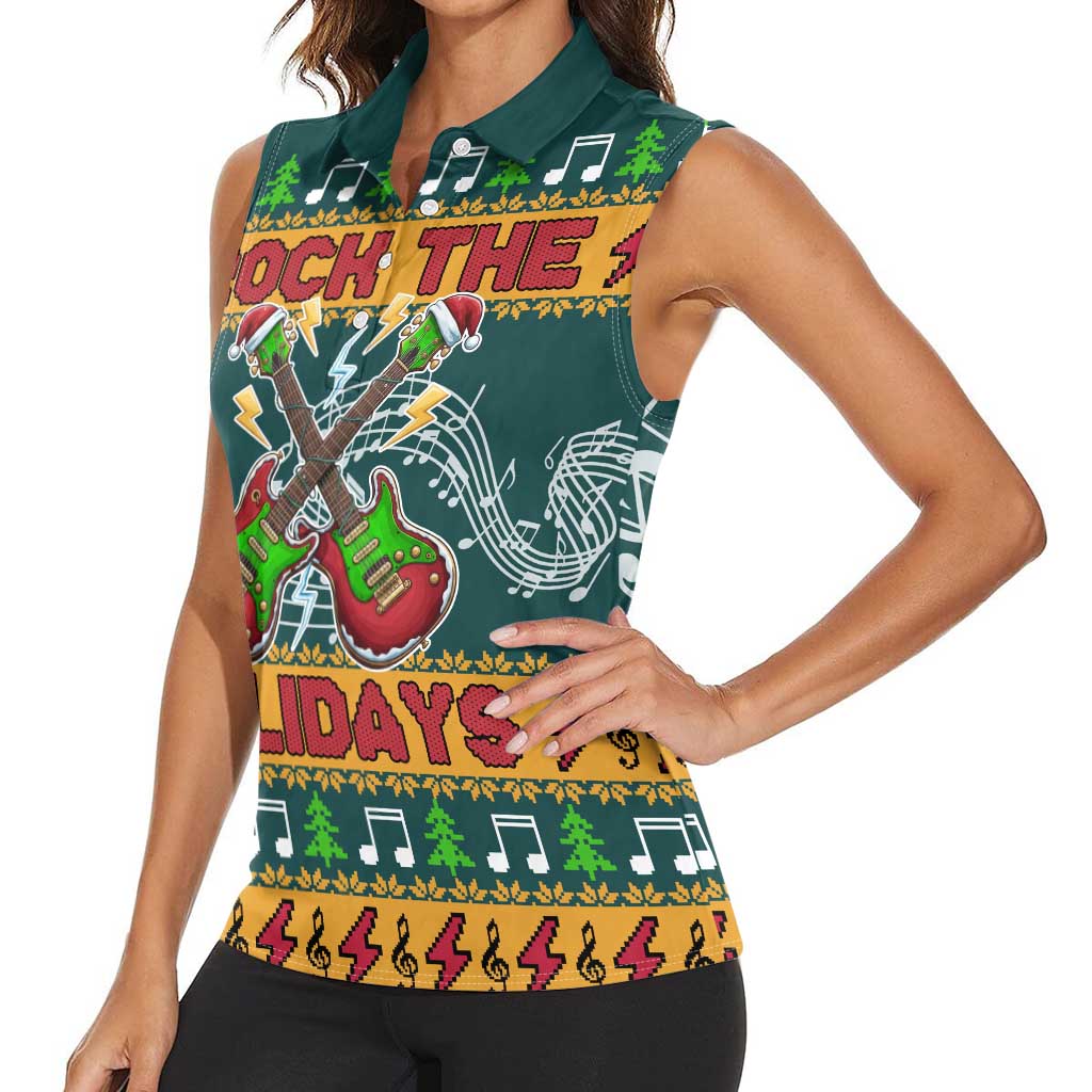 Rock The Holidays Guitar Christmas Women Sleeveless Polo Shirt Xmas Holiday Patterns - Wonder Print Shop