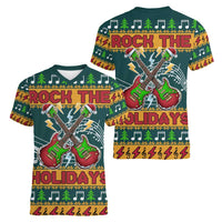 Rock The Holidays Guitar Christmas Women V-Neck T-Shirt Xmas Holiday Patterns - Wonder Print Shop
