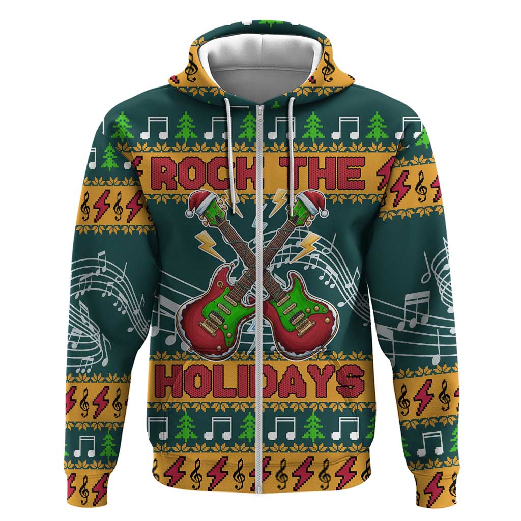 Rock The Holidays Guitar Christmas Zip Hoodie Xmas Holiday Patterns - Wonder Print Shop