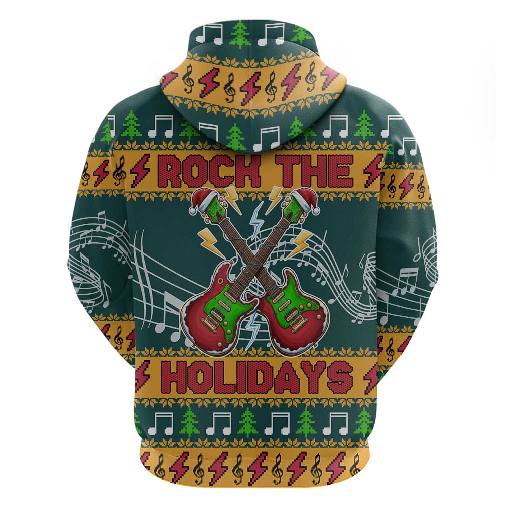 Rock The Holidays Guitar Christmas Zip Hoodie Xmas Holiday Patterns - Wonder Print Shop