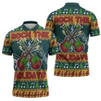 Rock The Holidays Guitar Christmas Zipper Polo Shirt Xmas Holiday Patterns - Wonder Print Shop