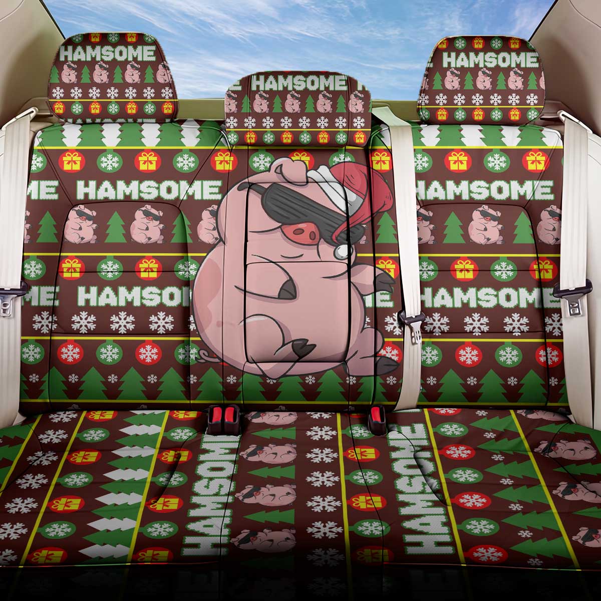 Hamsome Cute Pig Christmas Back Car Seat Cover Xmas Holiday Patterns - Wonder Print Shop