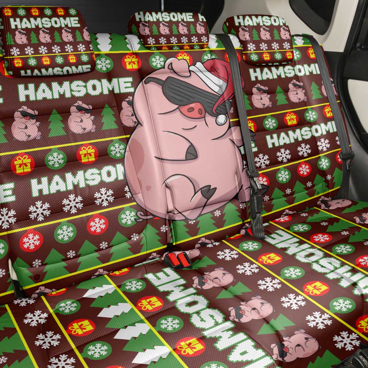 Hamsome Cute Pig Christmas Back Car Seat Cover Xmas Holiday Patterns - Wonder Print Shop