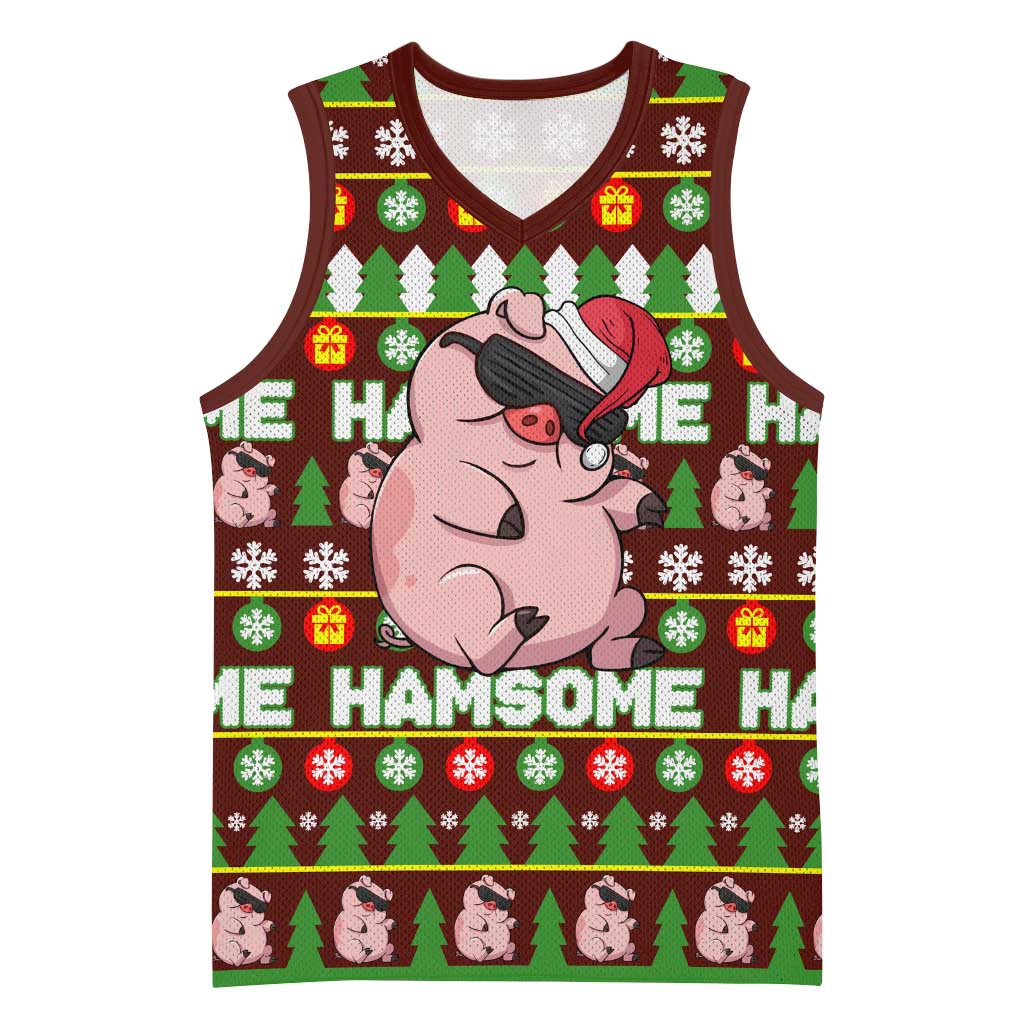 Hamsome Cute Pig Christmas Basketball Jersey Xmas Holiday Patterns - Wonder Print Shop